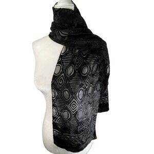 Art of the Scarf Tie Rack Black Velvet Burnout Geometric Sheer Scarf 56x9.5